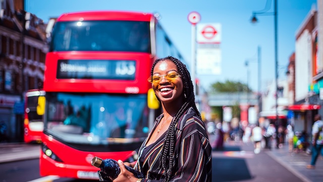 Smiling woman with sunglasses in Tooting